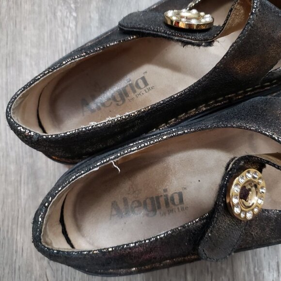 Alegria Paloma Mary Jane Nursing Shoes Sz 38 Black & Gold - Picture 7 of 10